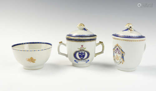 Three Chinese Armorial Export Covered Cups, 18th C