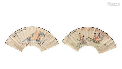 Two Chinese Fan Painting ,Wangzhen & Zheng Wenzhuo