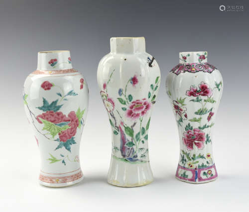 Three Chinese Export Famille Rose Vases, 18th C.