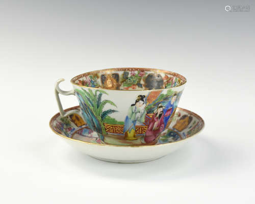 Chinese Canton Glazed Teacup Set w/ Plate ,19th C