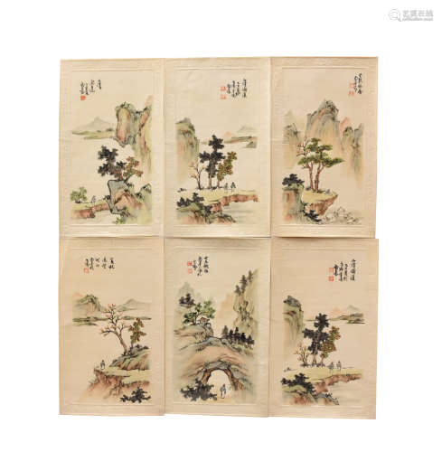 A Set of Six Chinese Paintings of Landscape