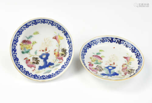 Pair of Famille Rose Saucer w/ Rooster, Qianlong P