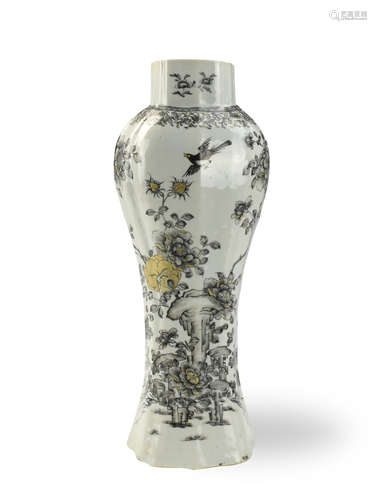 Chinese Grisaille Glazed Vase w/ Bird, 18th C.