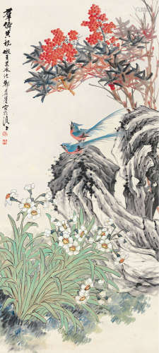 1890～1965 郑集宾   群仙共祝  立轴  设色纸本