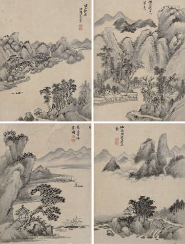 1644～1728 杨晋   山水 （四帧） 册页  水墨纸本