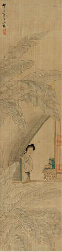 1794～1877 王素   蕉窗仕女  镜片  设色绢本