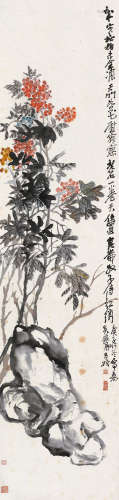 1844～1927 吴昌硕  1900年作 天竺寿石  立轴  设色纸本