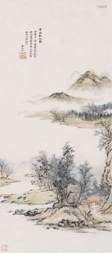 1894～1968 吴湖帆   平林散牧图  立轴  设色纸本