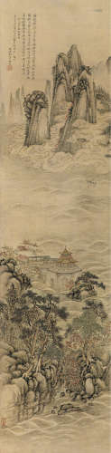 清 刘廷杰  1836年作 寿山福海  立轴  设色洒金纸本
