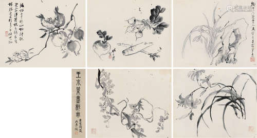 1794～1877 王素   花卉 （五帧） 册页  水墨纸本
