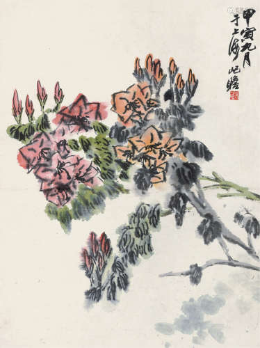 1892～1996 朱屺瞻  1974年作 花卉  立轴  设色纸本
