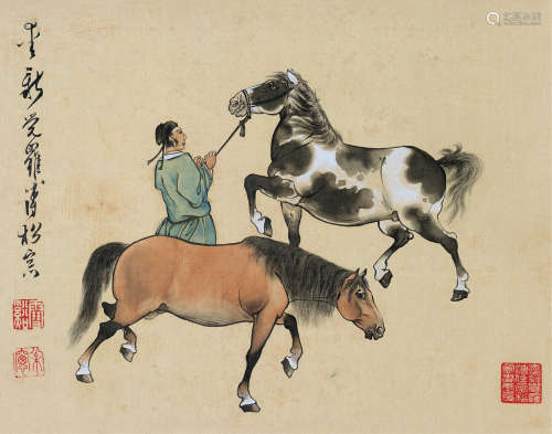 1913～1991 溥佺   驯马图  镜片  设色绢本