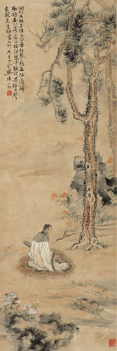 1885～1962 樊浩霖  1939年作 渊明抚琴图  镜片  设色纸本