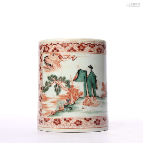 The early Qing Dynasty colorful characters landscape ****** brush case