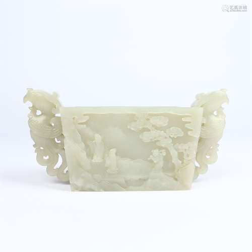 Hotan jade carving character landscape decoration stove in Qianlong of Qing Dynasty