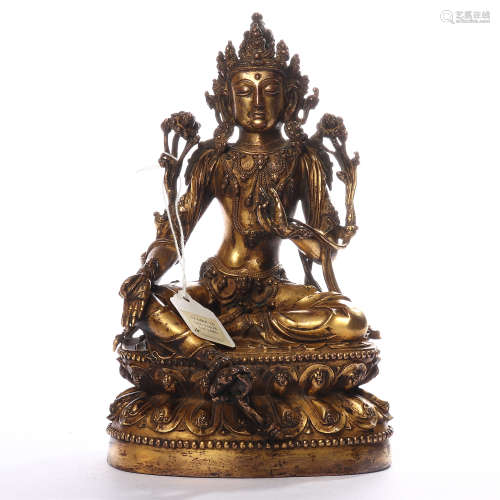 Bronze gilded statue of Avalokitesvara in Ming Dynasty