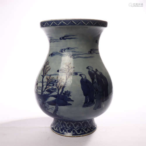 Blue and white figures with landscape decoration in the middle of Qing Dynasty