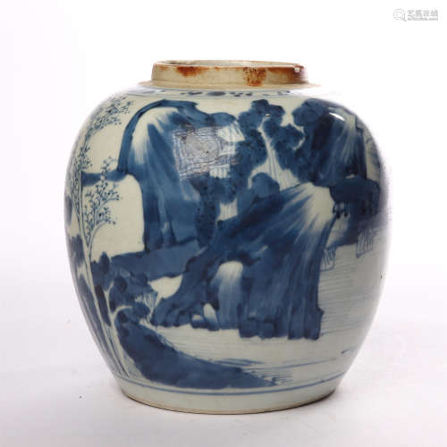 Blue and white figures with landscape patterns in mid Qing Dynasty
