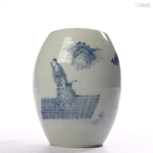 Blue and white figures with landscape patterns in mid Qing Dynasty