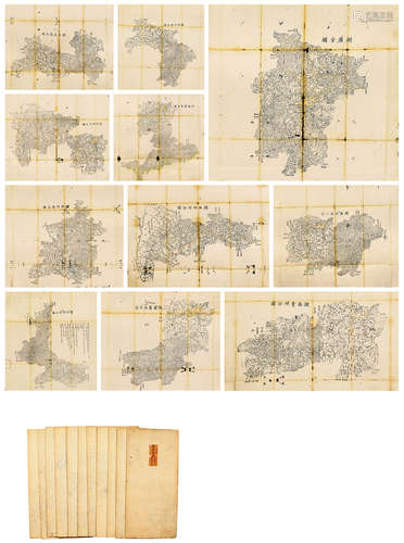 湖南、湖北全图与各省合图 清中期刻套印本 白纸 11张