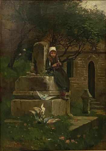 Adolf Echtler, Strickendes Mädchen am Brunnen