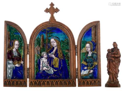 A 19th Limoges enamel triptych, the central panel …