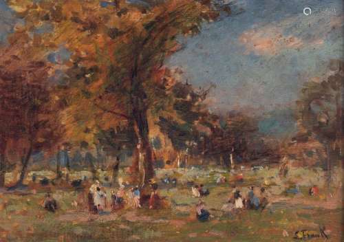 Frank L., a summer day in the park, oil on board, …