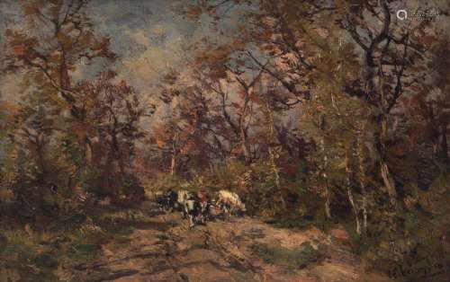 Verheyden Is., cattle in the forest, oil on a maho…
