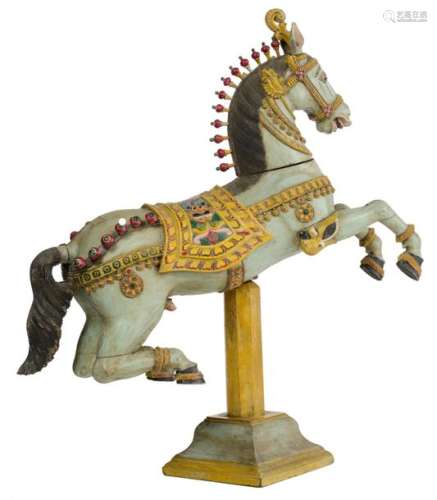 A large wooden polychrome painted prancing carouse…