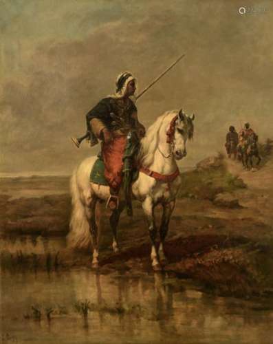 E. Prangey E., horse riding Arabs in a landscape, …