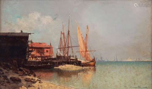 Durand Brager J.B., the harbour, oil on panel, 30 …
