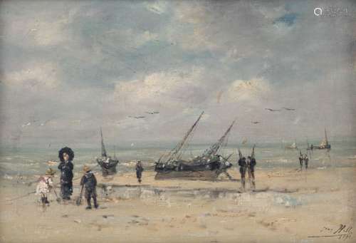 Hill J. A view on the beach, dated 1891, oil on ca…
