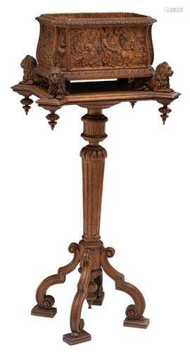 A richly sculpted Renaissance inspired oak jardini…