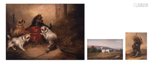 A varied lot of three animal theme paintings; one …