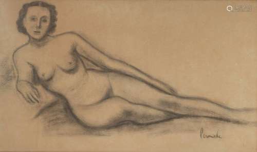 Permeke C., a lying female nude, charcoal on paper…