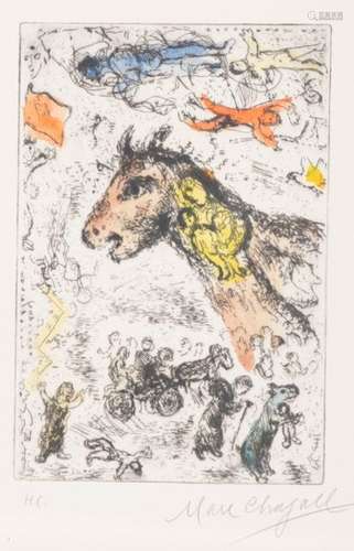 Chagall M., the dream, a hand coloured etching, 'H…