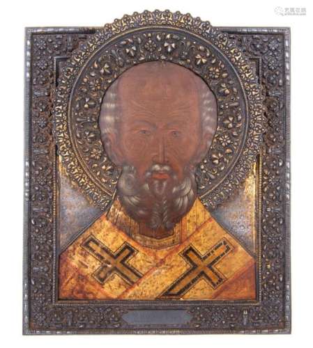 A Russian icon depicting Saint Nicholas of Myra, w…