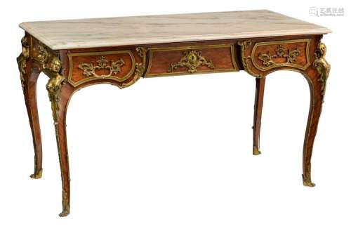 A walnut veneered Louis XV style 'bureau plat à do…