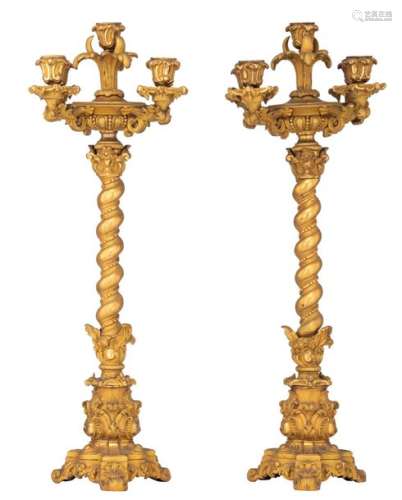 A pair of Napoleon III ormolu bronze Solomonic col…