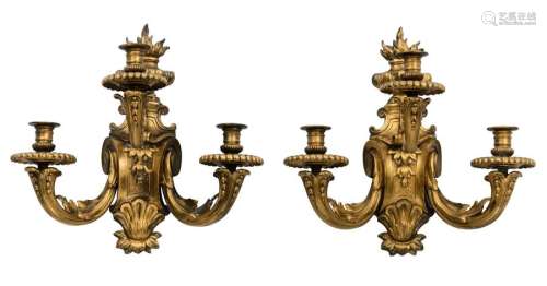 A pair of gilt bronze Neoclassical wall lamps, 19t…