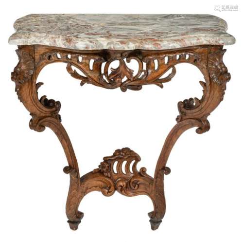A finely sculpted oak Rococo console with a Brèche…