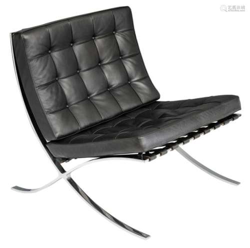 A chromed aluminium and black leather upholstered …