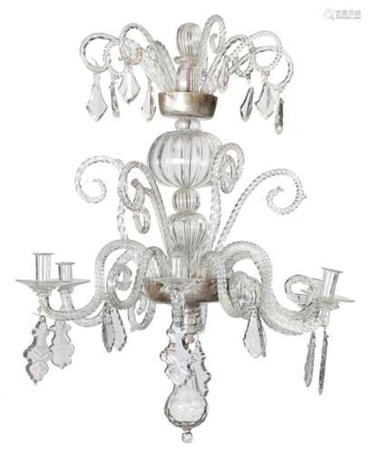 A fine six armed cut glass Venetian chandelier, H …