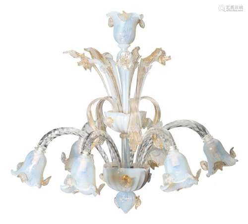 A fine floral decorated six armed coloured Murano …