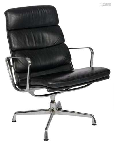A design EA216 lounge lobby chair, black leather u…