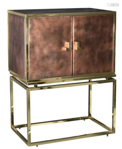 A vintage polished brass and copper bar cabinet, i…