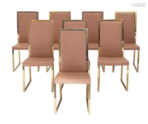 A set of eight vintage polished brass dining chair…