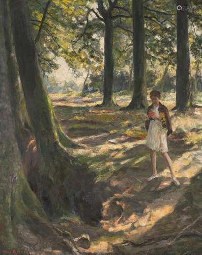 De Sloovere G., a girl in a wooded area, oil on ca…