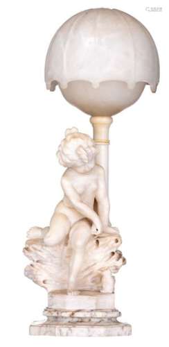 An alabaster and Carrara marble table lamp, decora…