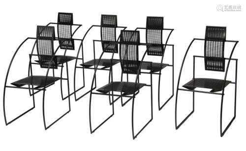 A set of six black lacquered Quinta chairs, design…